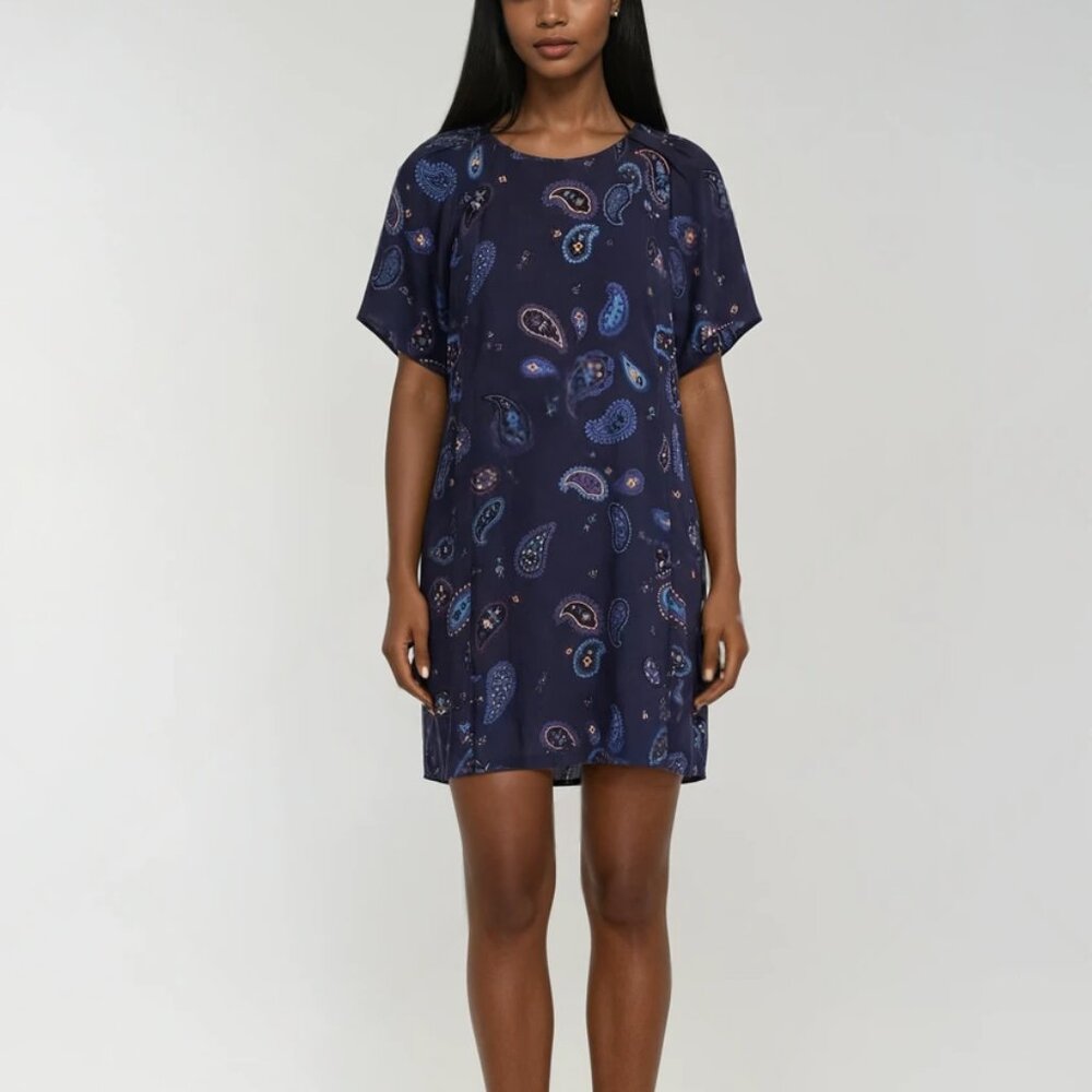 See by Chloe Dark Navy Blue Paisley Print Shift Dress Size IT 40 US 4 Small S